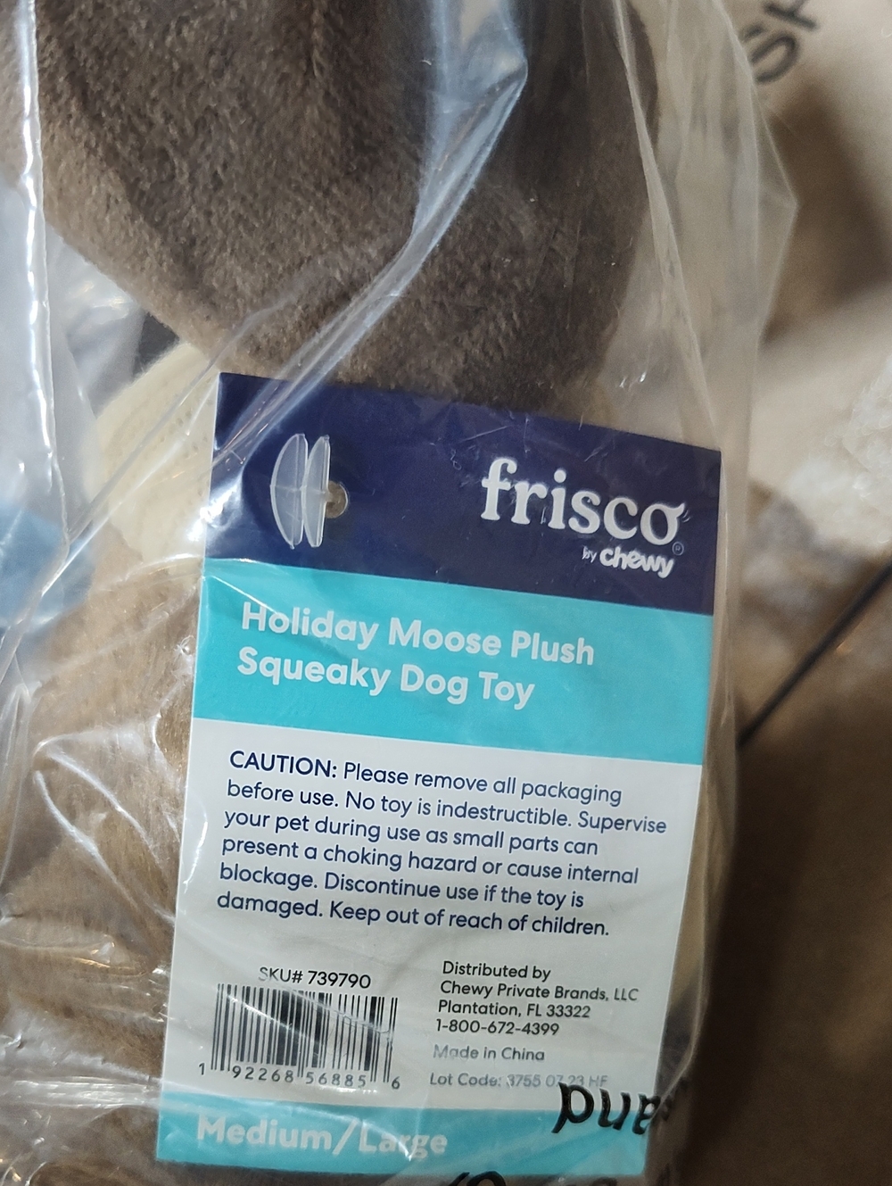 Frisco Holiday Moose Plush Squeaky Dog Toy - Brown & Cream New